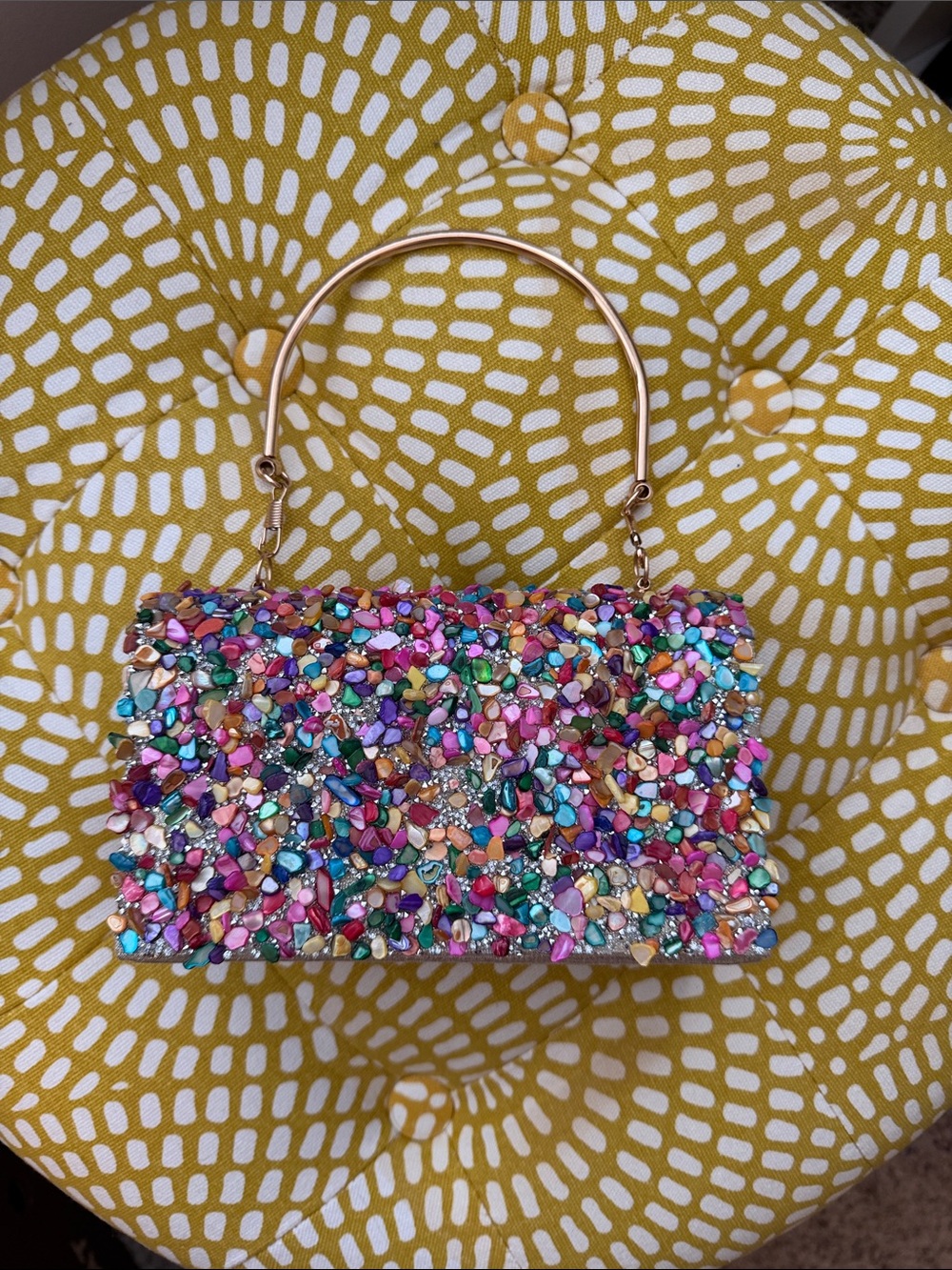 Multicolor Jeweled Evening Top-Handle Bag